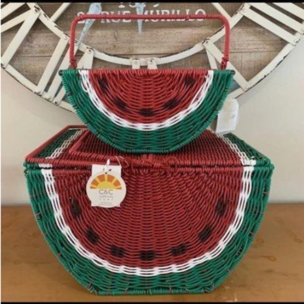 Farmhouse Resin Wicker Watermelon Picnic Basket